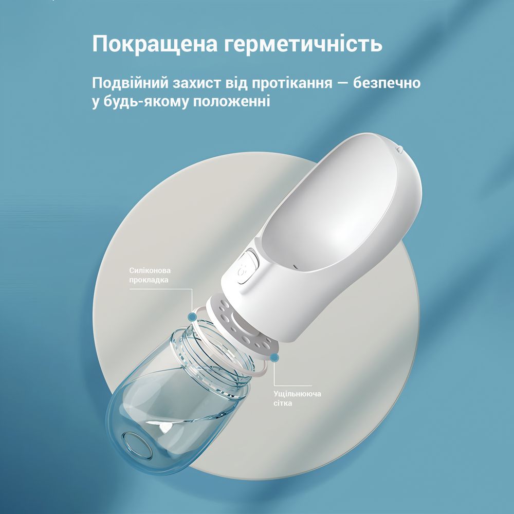 Портативная поилка для собак 300 мл белая