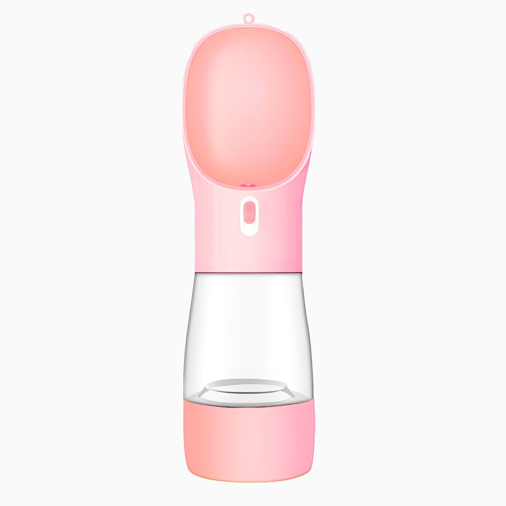 Портативная поилка для собак с контейнером для корма 240 мл + 150 мл — розовая