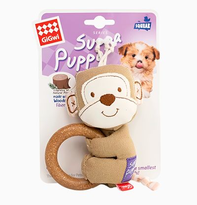 Іграшка для собак GiGwi Suppa Puppa Мавпеня з пищалкою (дерево / текстиль, 16см)